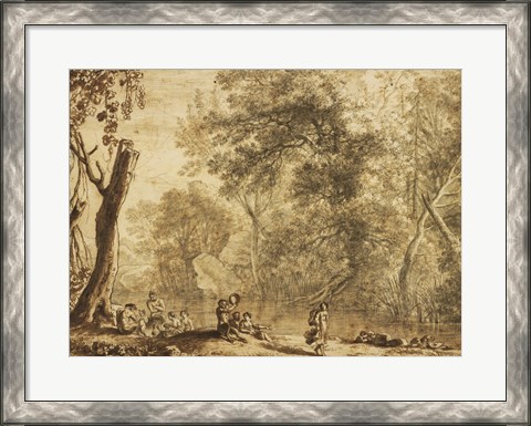 Framed Woodland Landscape with Nymphs and Satyrs Print