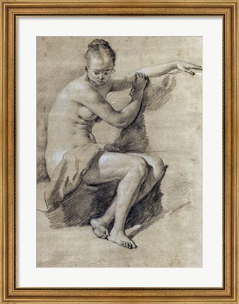 Framed Seated Female Nude Print