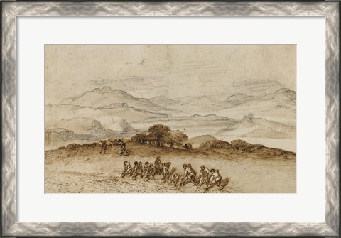 Framed Landscape in Latium with Farm Laborers Print