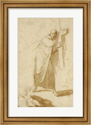 Framed Monk Carrying a Cross Print