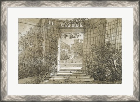Framed Landscape with a Stairway and Balustrade Print