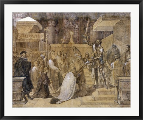 Framed Duke of Alba Receiving the Pope&#39;s Blessing in the Cathedral of St.Gudule Print