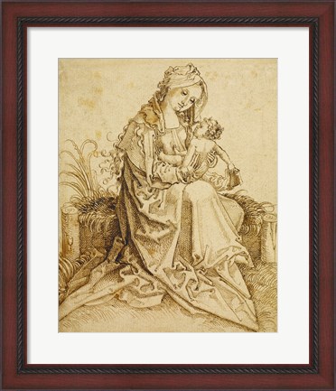 Framed Virgin and Child on a Grassy Bench Print
