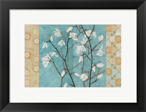 Framed Patterned Magnolia Branch Print