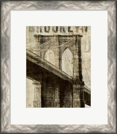 Framed Vintage NY Brooklyn Bridge Print