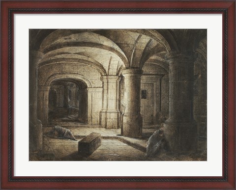 Framed Crypt of a Church with Two Men Sleeping Print