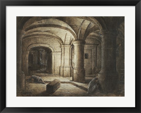 Framed Crypt of a Church with Two Men Sleeping Print