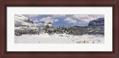 Framed Mountains with trees in winter, Logan Pass, US Glacier National Park, Montana, USA Print