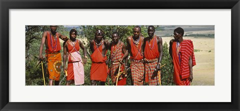 Framed Group of Maasai people standing side by side, Maasai Mara National Reserve, Kenya Print