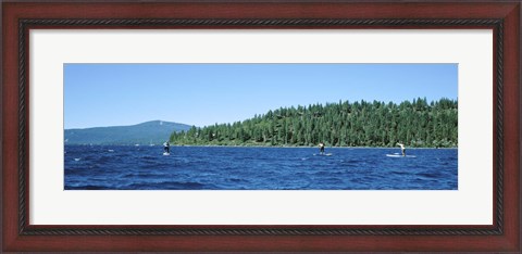 Framed Tourists paddle boarding in a lake, Lake Tahoe, California, USA Print