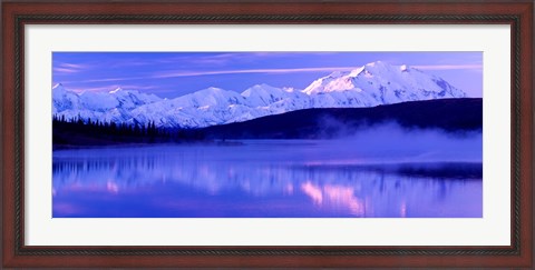 Framed Reflection of snow covered mountains on water, Mt McKinley, Wonder Lake, Denali National Park, Alaska, USA Print