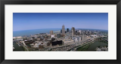 Framed Aerial view of buildings in a city, Cleveland, Cuyahoga County, Ohio, USA Print