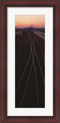 Framed USA, Illinois, Chicago, Cicero, Railroad tracks at dawn Print
