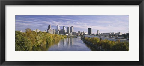 Framed Reflection of buildings in water, Schuylkill River, Northwest Philadelphia, Philadelphia, Pennsylvania, USA Print