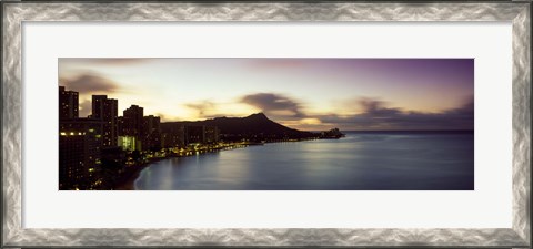 Framed Sunrise at Waikiki Beach Honolulu HI USA Print