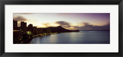 Framed Sunrise at Waikiki Beach Honolulu HI USA Print