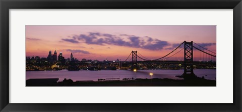 Framed Bridge across a river, Ben Franklin Bridge, Philadelphia, Pennsylvania, USA Print