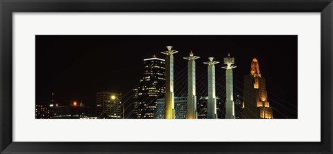 Framed Buildings lit up at night in a city, Bartle Hall, Kansas City, Jackson County, Missouri, USA Print