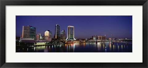 Framed Buildings Lit Up At Night, Jacksonville, Florida, USA Print