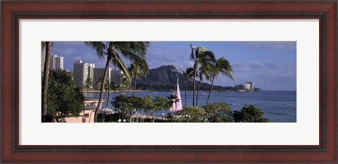 Framed Palm trees on Waikiki Beach, Oahu, Honolulu, Hawaii Print
