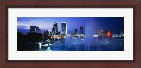Framed Fountain, Cityscape, Night, Jacksonville, Florida, USA Print