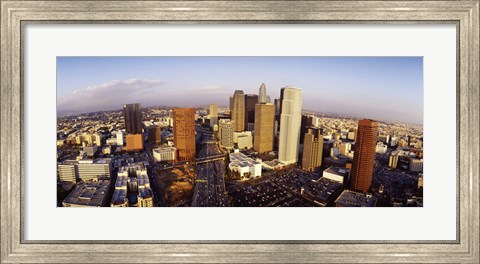 Framed High angle view of the Financial District, Los Angeles, California, USA Print