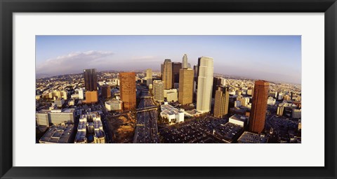 Framed High angle view of the Financial District, Los Angeles, California, USA Print