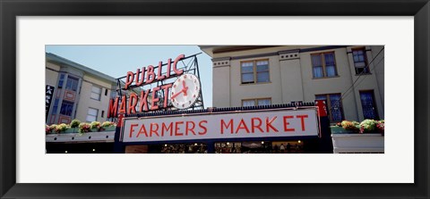 Framed Low angle view of buildings in a market, Pike Place Market, Seattle, Washington State, USA Print