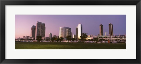 Framed Marina Park And Skyline At Dusk, San Diego, California, USA Print