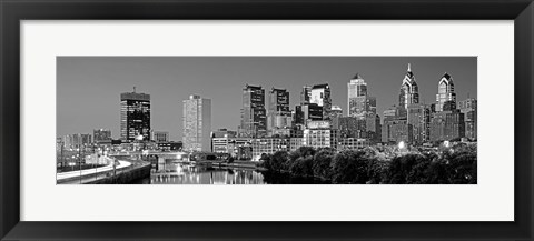 Framed Philadelphia, Pennsylvania Skyline at Night (black and white) Print