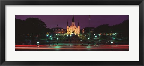 Framed Buildings lit up at night, Jackson Square, St. Louis Cathedral, French Quarter, New Orleans, Louisiana, USA Print