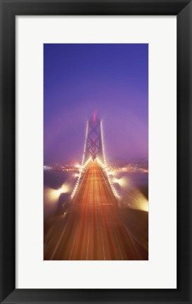 Framed High angle view of suspension bridge, Oakland Bay Bridge, San Francisco, California, USA Print