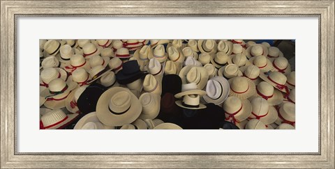 Framed High Angle View Of Hats In A Market Stall, San Francisco El Alto, Guatemala Print