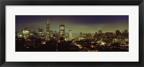 Framed Buildings Lit Up At Night, San Francisco, California, USA Print
