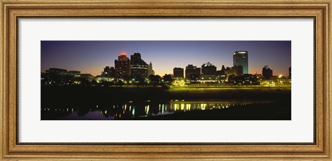 Framed Buildings At The Waterfront Lit Up At Dawn, Memphis, Tennessee, USA Print