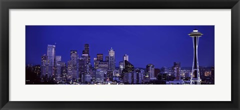Framed Seattle Skyline at Night Print