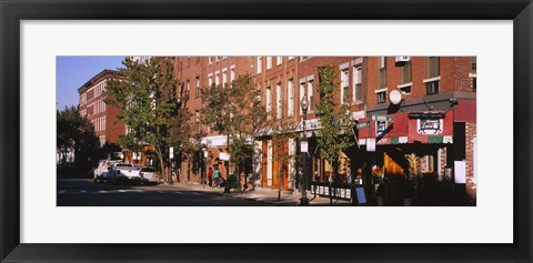 Framed Stores along a street, North End, Boston, Massachusetts, USA Print