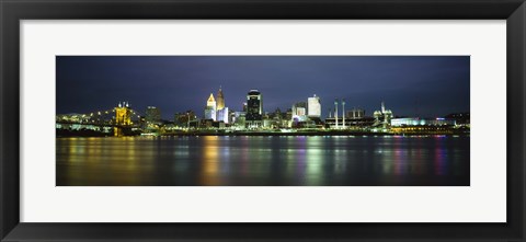 Framed Ohio River Skyline at Night Print