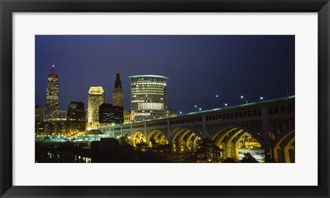 Framed Detroit Avenue Bridge and City Lights Print