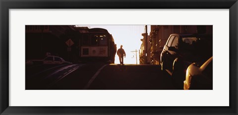 Framed Cable car on the tracks at sunset, San Francisco, California, USA Print