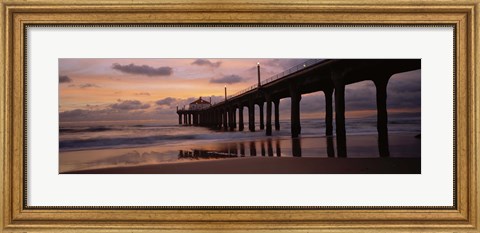 Framed Low angle view of a hut on a pier, Manhattan Beach Pier, Manhattan Beach, Los Angeles County, California, USA Print
