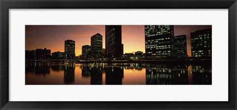 Framed Buildings lit up at dusk, Oakland, Alameda County, California, USA Print