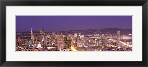 Framed High angle view of a city at dusk, San Francisco, California, USA Print