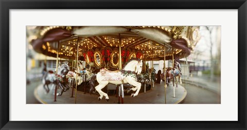 Framed Carousel horses in an amusement park, Seattle Center, Queen Anne Hill, Seattle, Washington State, USA Print