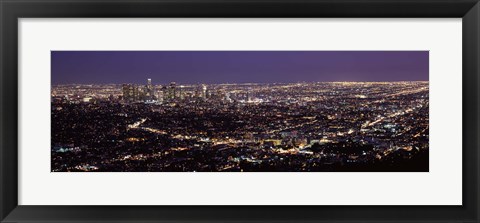 Framed Night View of Los Angeles, California with Purple Sky Print