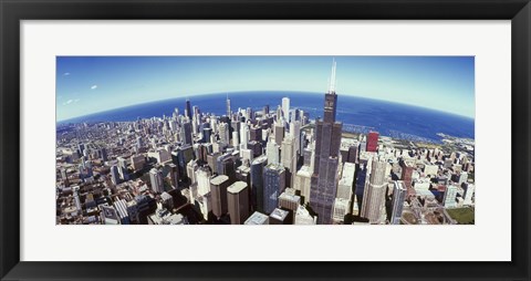 Framed Sears Tower, Aerial View, Lake Michigan, Chicago, Illinois, USA Print