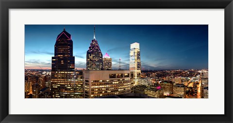 Framed Skyscrapers at dusk, Philadelphia, Pennsylvania, USA Print