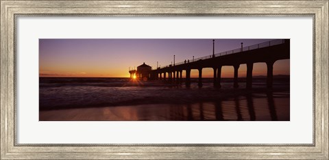 Framed Manhattan Beach Pier with Pink Sky, California Print
