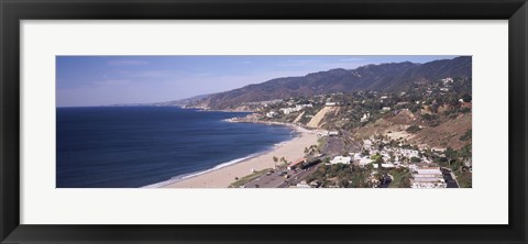 Framed High angle view of a beach, Highway 101, Malibu Beach, Malibu, Los Angeles County, California, USA Print