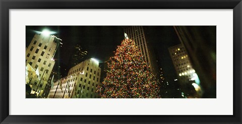 Framed Christmas tree lit up at night, Rockefeller Center, Manhattan, New York State Print